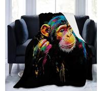 Throw Blanket Animals Graffiti Monkey Theme, Soft Flannel Fleece Black Printed Plush Blankets for Kids Girls and Women - 180 x 200 cm Warm Autumn Sherpa Blanket