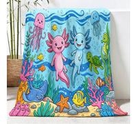 Throw Blanket Axolotl Fish Coral Bubble Printed Blanket Super Soft Flannel Throw Blankets, Cartoon Cute Lightweight Fluffy Plush Fuzzy Bed Blanket for Bedding Sofa and Travel, 180x200 cm