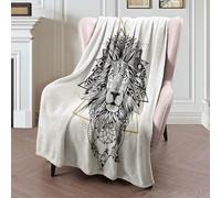 Throw Blanket Beauty Detailed Lion Drawn Animal Aztec Style Hipster Wild Animals Wildlife African Line Coloring Blankets Soft Bedspread Comfort Flannel Throw For Bed Chair Living Room M