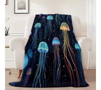 Throw Blanket Black - Fluffy Soft Cozy and Warm Cartoon Jellyfish Night Sky Pattern Flannel Plush Blankets for Kids Boys Adults, 200 x 220 cm Fuzzy Throws Blanket for Chair Office Room Decor