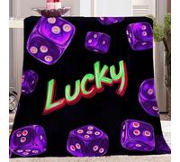 Throw Blanket Black Print - 180 x 200 cm Fluffy Warm Soft Sherpa Blanket with Simple Lucky Dice Pattern, Lightweight Non Pilling & Shedding Blankets for Bed Settees Armchairs