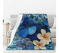 Throw Blanket Blue Flower Embroidered Fleece Stunning Artwork Blanket Fluffy Soft Throw For Sofa Bed Cold 150x200cm