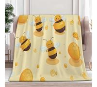 Throw Blanket Cartoon Cute Bee Fleece Blanket Yellow Warm Cozy Plush Lightweight Fluffy Sofa Throw Blankets, Sherpa Flannel Bed Blankets for Sofa Settees, 220x240 cm