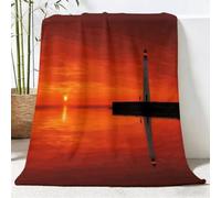 Throw Blanket Coast Lighthouse Sunset Printed Blanket Super Soft Flannel Throw Blankets, Natural Scenery Lightweight Fluffy Plush Fuzzy Bed Blanket for Bedding Sofa and Travel, 180x200 cm