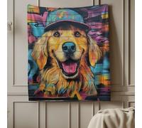 Throw Blanket Colorful Dog Golden Retriever Hip Hop Street Culture Fleece Blanket Warm Bedspread Soft Flannel Throw For Camping Bedroom Outdoor L