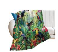 Throw Blanket Colorful Rustic Toucan Abstract Tropical Palm Leaves Spring Birds Parrot Watercolor Toucan Fleece Blanket Soft Flannel Throw Comfort Bedspread For Living Room Bedroom Chair M