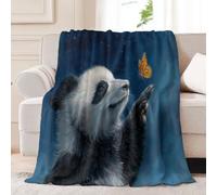 Throw Blanket Cute Animal Panda Butterfly Printed Blanket Super Soft Flannel Throw Blankets, Blue Lightweight Fluffy Plush Fuzzy Bed Blanket for Bedding Sofa and Travel, 80x150 cm