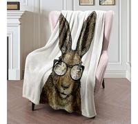 Throw Blanket Cute Drawing Handsome Bunny Graceful Whiskers Face Glasses Animals Funny Fluffy Character Wildlife Fleece Blanket Comfort Flannel Throw Warm Bedspread For Bed Chair Bedroom L