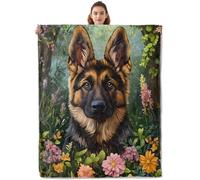 Throw Blanket Cute Germans Shepherds Dog & Flowers Fleece Blanket Warm Flannel Blankets Soft Blankets For Living Room Settees Outdoor S