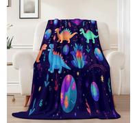 Throw Blanket Dark Blue - Fluffy Soft Cozy and Warm Cartoon Planet Little Dinosaur Pattern Flannel Plush Blankets for Kids Boys Adults, 200 x 220 cm Fuzzy Throws Blanket for Chair Office Room Decor