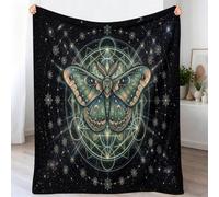 Throw Blanket Dark Gothic Pattern Blanket for Kids Boys Girls Insects Moths Moon Stars Printed Fleece Blankets, Fuzzy Flannel Plush Blankets for Child Room Decor, 150x200 cm
