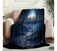 Throw Blanket Double Size for Adults Teenager - Fantasy Sky Planet Mountains Light Plush Flannel Blanket for Sofa Bed 150 x 200cm, Black Soft Cozy Warm kids Fleece Blankets for All season