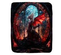 Throw Blanket Dragon Fine Illustration Stained Glass Flannel Throw Soft Bedspread Comfort Fleece Blanket For Outdoor Chair Bedroom S