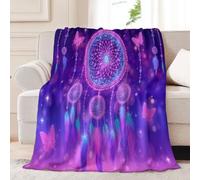 Throw Blanket Fantasy Exquisite Butterfly Dreamcatcher Printed Blanket Super Soft Flannel Throw Blankets, Purple Lightweight Fluffy Plush Fuzzy Bed Blanket for Bedding Sofa and Travel, 180x200 cm