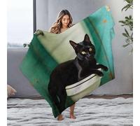 Throw Blanket For Bed A Black Cat With Yellow Eyes Is Sitting On A Toilet. Flannel Blanket Warming Blanket Towel Warmer(125x150cm)