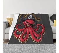 Throw Blanket for Couch, Octopus Pirate Illustration Soft Fuzzy Comfy Warm Throw Blanket, Lightweight Cozy Plush Flannel Blanket & Throws for Sofa Bed All Season Use 50x40 inch