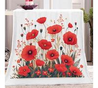 Throw Blanket for Couch Small Single Size, Botanical Floral Poppy Flower Cozy Fleece Blanket Throw, Soft Throw Blanket For Bed or Bed Throws For Sofa, Light-Colored Lightweight Throws for Gifts
