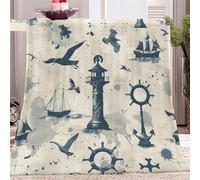 Throw Blanket for Couch Super King Size, Watercolor Lighthouse Nautical Theme Cozy Flannel Fleece Blanket Throw, Soft Throw Blanket For Bed or Bed Throws For Sofa, Blue Lightweight Throws for Gifts