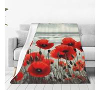 Throw Blanket for Couch Thick Soft Fleece Blankets Warm Cozy Air Conditioning Quilt All Seasons Red Poppy Flower Blanket Lightweight Flannel Fuzzy Blankets for Bed Couch Living Room Sofa 60"x50"