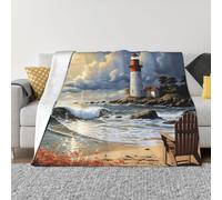 Throw Blanket for Couch Ultra-Soft Micro Fleece Blankets Sea Lighthouse Sandbeach Blanket Warm Cozy Thick Throws Lightweight Flannel Fuzzy Blankets for Bed Living Room Sofa Home Decor 50"x40"