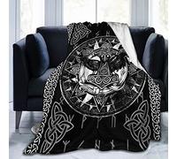 Throw Blanket for Couch Vikings Black and White Crow Super Soft Cozy Micro Fleece Blanket Novelty Fluffy Bed Plush Lightweight Warm Blankets for All Seasons 80"X60"