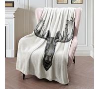 Throw Blanket For Hipster Moose Elk Tattoo Canada Badge Animals White Mounted Trophy Wildlife Logotype Vintage Flannel Throw Funny Bedspread Soft Blankets For Bed Chair Bedroom S