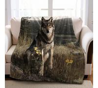 Throw Blanket for Kids 100 x 130 cm animal gray wolf Sherpa Cozy Fluffy Plush Soft Flannel Microfibre Blanket Boys Children Teens Bed Couch Decor
