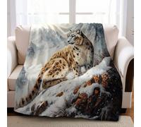 Throw Blanket for Kids 100 x 130 cm Animal snow leopard and snow mountains 3D Print Cozy Fluffy Plush Soft Flannel Blanket for Boys, Children, Teens, Bed, Couch Decor