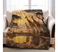 Throw Blanket for Kids 100 x 130 cm Grassland giraffe Sherpa Cozy Fluffy Plush Soft Flannel Microfibre Blanket Boys Children Teens Bed Couch Decor