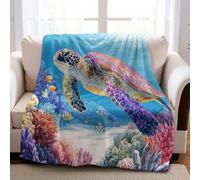 Throw Blanket for Kids 100 x 130 cm Sea turtle Sherpa Cozy Fluffy Plush Soft Flannel Microfibre Blanket Boys Children Teens Bed Couch Decor
