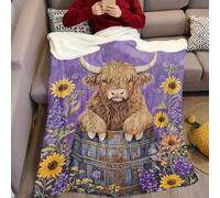 Throw Blanket for Kids Watercolor Highland Cow Fluffy Blanket 3D Print Soft Warm Flannel Light Fleece Blanket 70 x 100 cm Boys Girls Birthday Gift Bed Sofa Couch, Purple