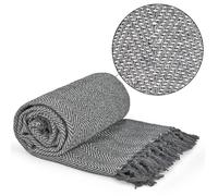 Emma Barclay Herringbone - Recycled Cotton Patterned Chair Sofa Setee Bed Throw Over Blanket in Silver Grey- 70x100 (178x254cm)
