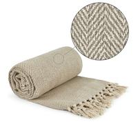 Emma Barclay Throw Blanket Herringbone – Recycled Cotton Patterned, Natural 90x100 (228x254cm)