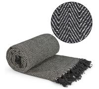 Emma Barclay Herringbone - Recycled Cotton Patterned Chair Sofa Setee Bed Throw Over Blanket in Black - 50x60 (127x152cm)