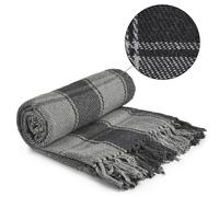 Emma Barclay Frisco - Recycled Cotton Traditional Check Chair Sofa Setee Throw Over Blanket in Charcoal Grey - 70x100 (178x254cm)