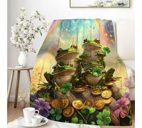 Throw Blanket Frog With Pattern With Frogs And Rainbows Green St. Patrick'S Day Blankets Decorative Bedspread Comfort Fleece Blanket For Camping Bed Living Room S