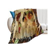 Throw Blanket Funny Seasoning Food Print Vintage Colorful Spoon Spice Old Map Fruits Blankets Soft Fleece Blanket Vintage Bedspread For Bed Sofas Living Room M