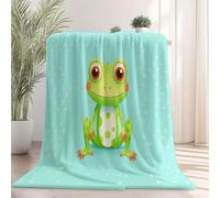 Throw Blanket Green Soft Flannel, Cute Cartoon Animal Frog Printed Lightweight Fluffy Plush Fuzzy Bed Blanket for Sofa and Travel - 180 x 200 cm (71" x 79") Warm Bedding For Children/Adults