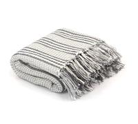 Throw Blanket Grey White 100% Cotton 220x250cm Soft Plaid with Tassels Cozy Home