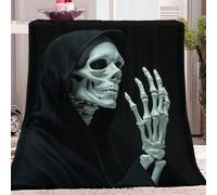 Throw Blanket Horror Cloak Skeleton Soft Cozy Fluffy Flannel Blanket King Warm Blanket for Teen Kids Boys Girls Plush Flannel Throw Blanket for Bed Sofa Couch Black