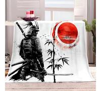 Throw Blanket Japanese Black Warrior 150x200 cm Soft Sherpa Fleece Blanket for Sofa Bed Settees, Fluffy Sofa Throws, Warm, Cozy, Lightweight Blanket