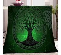 Throw Blanket King Size Simple Celtic Tree Of Life Warm Lightweight Cozy Print Flannel Home Decor Comfortable Blanket for Couch Sofa Bed 180 x 200 cm Sherpa Fleece Blanket Dark Green