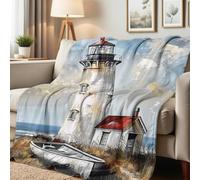 Throw Blanket Lighthouse Print Coastal Nautical Lighthouse Fleece Blanket Soft Bedspread Funny Blankets For Living Room Chair Bed L