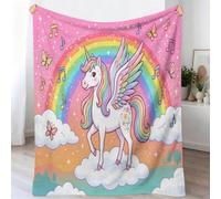 Throw Blanket, Magical Horse Clouds Stars Musical Notes Printed Blanket for Kids Child Adults Soft Warm - Dreamy Cute Lightweight Fluffy Flannel Blankets for Bed Sofa and Travel, 200x220 cm