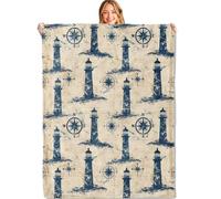 Throw Blanket Nautical Lighthouse Flannel Throw Blankets Vintage Bedspread Cozy Fleece Blanket For Camping Living Room Bedroom M