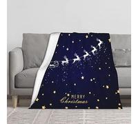 Throw Blanket Navy Blue Christmas Deer Star Santa Bed 50 X 60 Inch Soft Lightweight Fluffy Warm for Sofa Couch All Seasons Cozy Cover Quilt