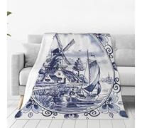 Throw Blanket Nederland Cute Vintage Dutch Windmill Delft Blue Blankets Cosy Bedspread Warm Flannel Throw For Living Room Bedroom Settees L