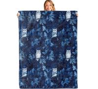 Throw Blanket Night Owl White Bird And Midnight Blue Foliage Bedspread Cozy Fleece Blanket Soft Flannel Throw Blankets For Bedroom Camping Living Room M