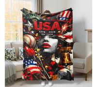 Throw Blanket, Patriotic Modern Baseball Flag Independence Day Red Fleece Blankets Soft Cozy Decorative for Couch Sofa Bed Lap Desk Dorm Work 60x80 Inch