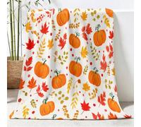 Throw Blanket Plant Pumpkin Maple Leaves Berries Printed Blanket Super Soft Flannel Throw Blankets, Watercolour Pastoral Lightweight Fluffy Plush Fuzzy Blanket for Bedding Sofa and Travel, 80x150 cm